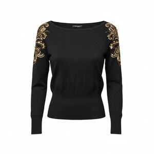 Cache Black Embellished Open Back Long Sleeve Knit Sweater Small - Read